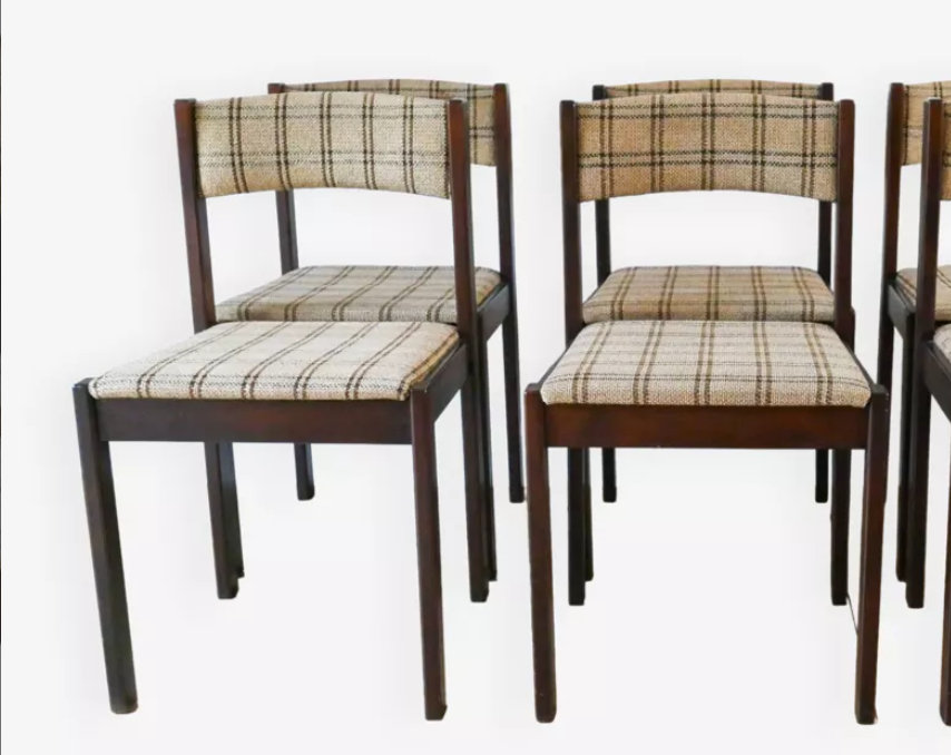 Ensemble de 6 chaises en bois et tweed, 1970