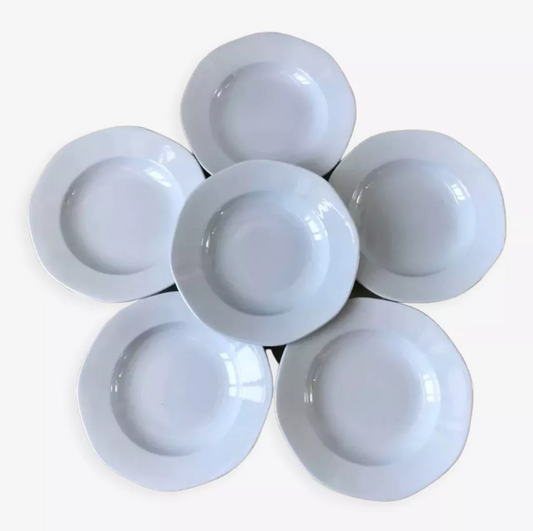 Set of 6 hollow plates digoin sarreguemines sky blue 50s