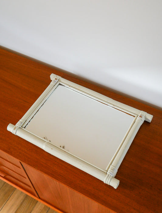 Miroir de barbier en bois effet bambou blanc 44 x 40 cm