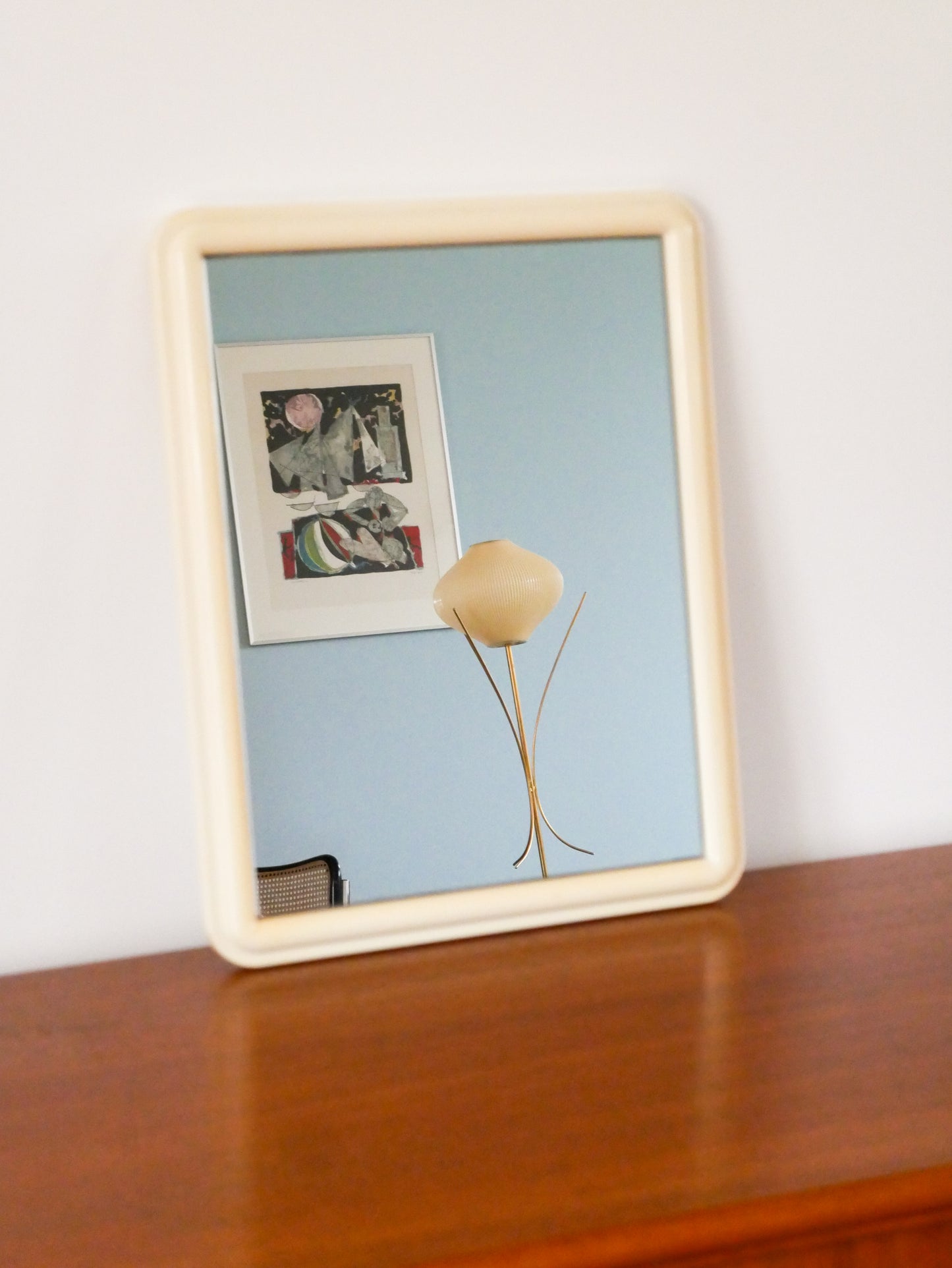 Petit miroir rectangulaire en plastique, Crème, Design, 1970