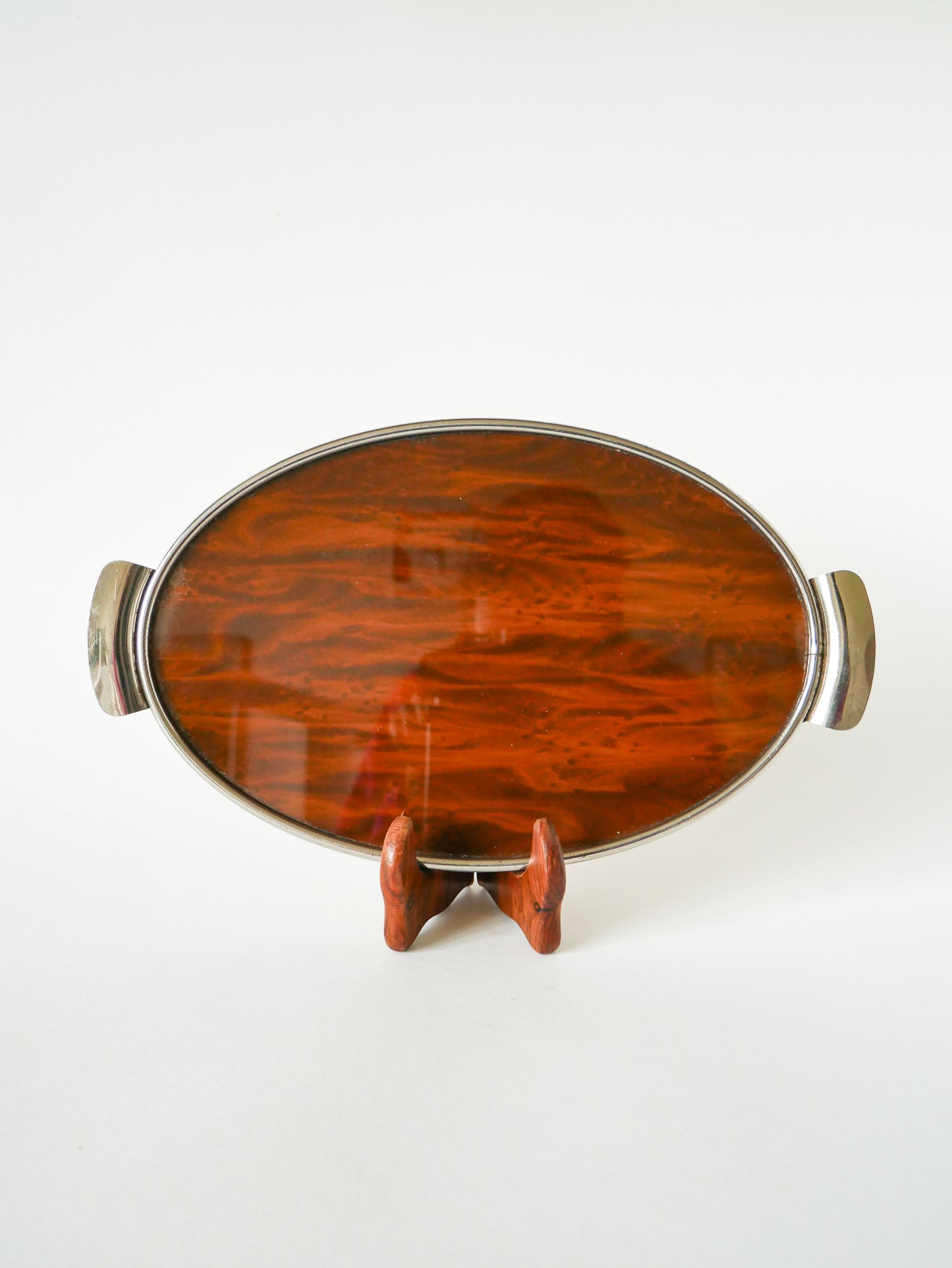 Plateau oval en chrome et bois art déco, 1930