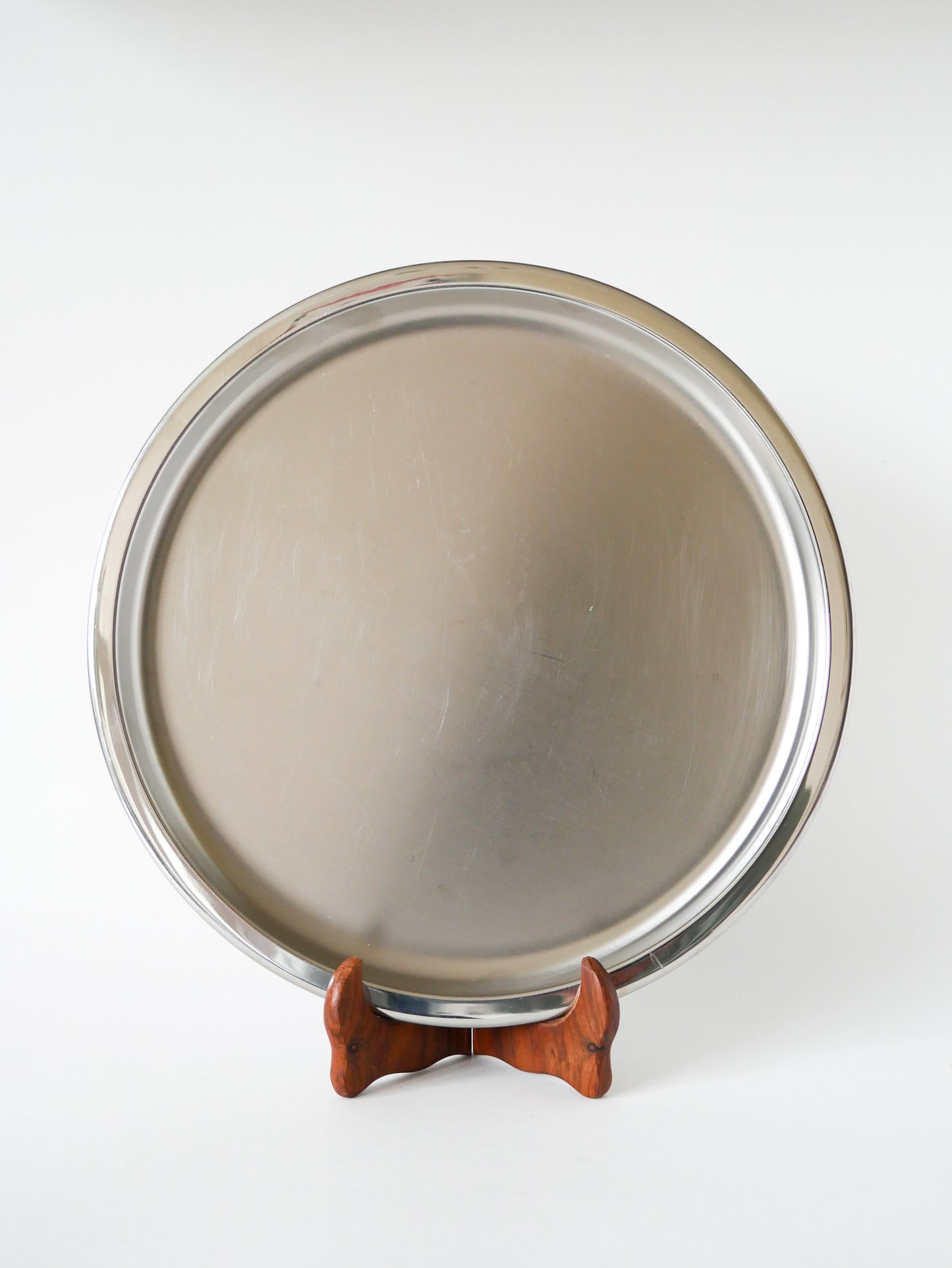 Plateau rond en inox vintage, 1970