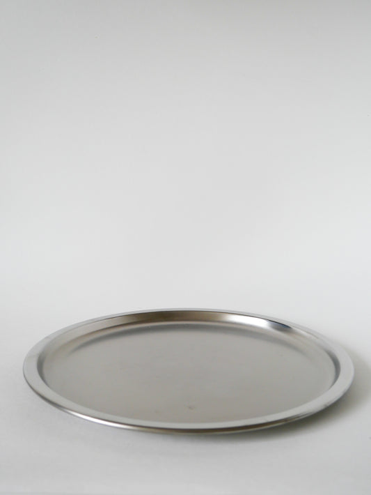 Plateau rond en inox vintage, 1970