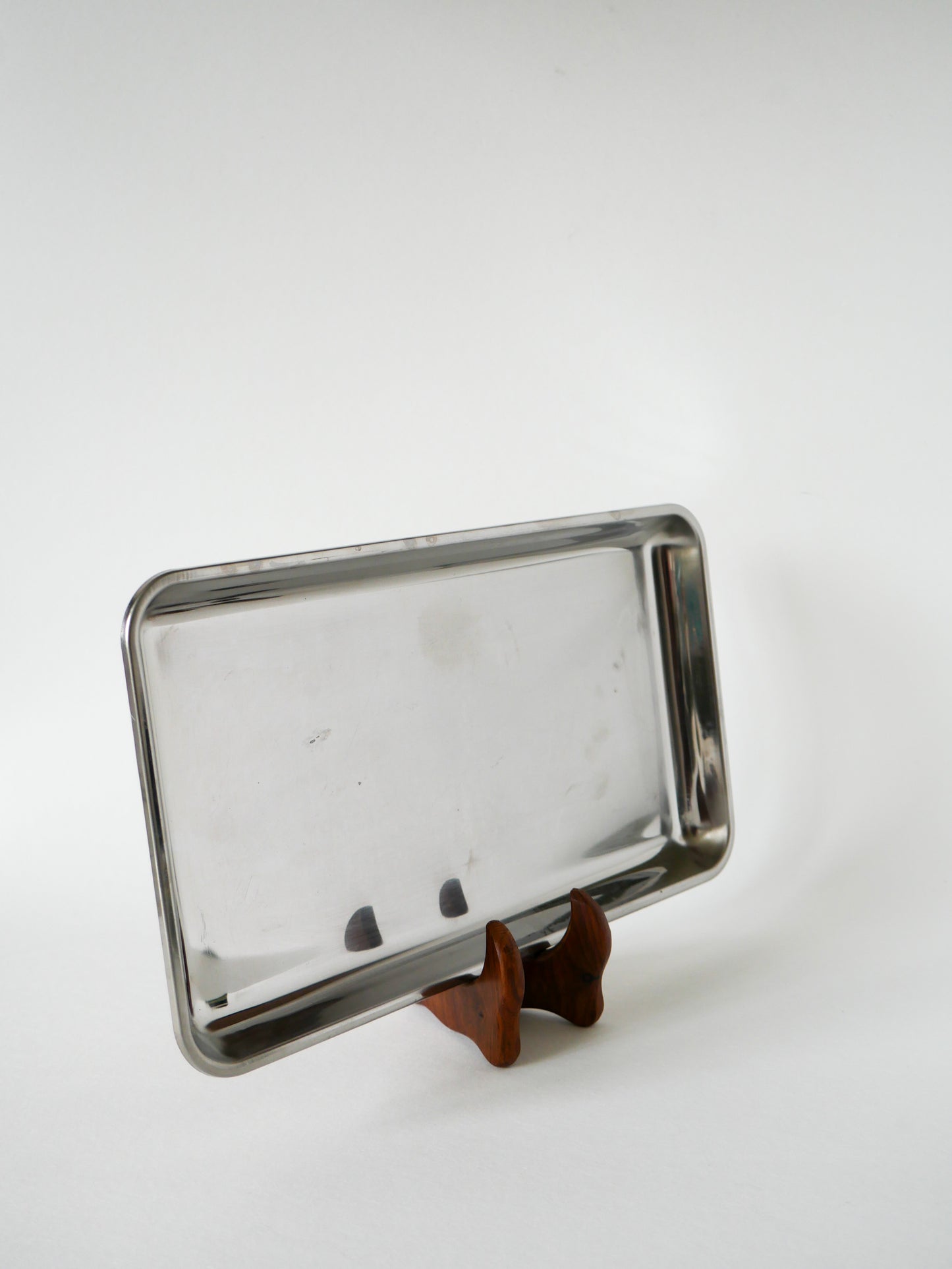 Plateau rectangulaire en inox vintage, 1970, 31 X 17.5 cm