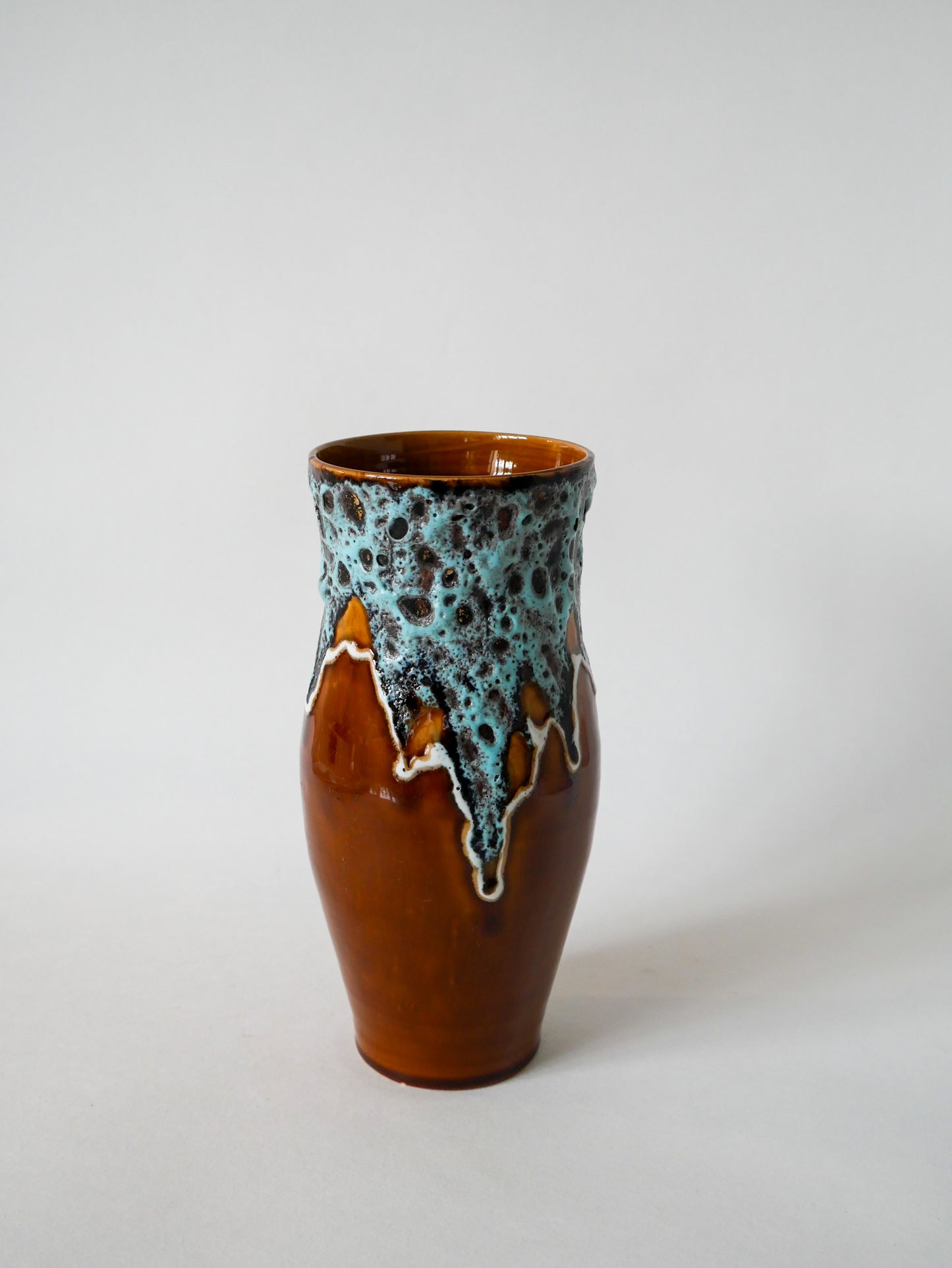 Vase en céramique et Fat Lava marron et bleu Germany 1970