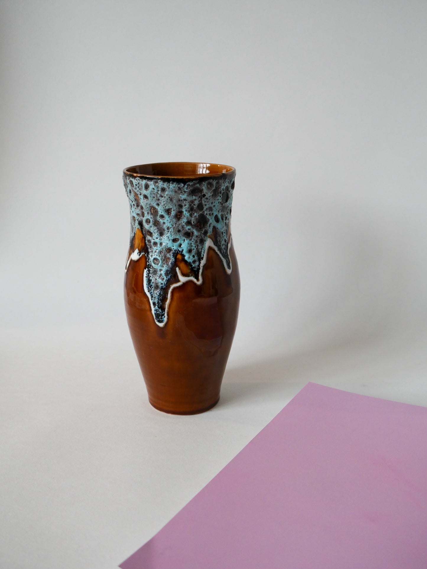 Vase en céramique et Fat Lava marron et bleu Germany 1970