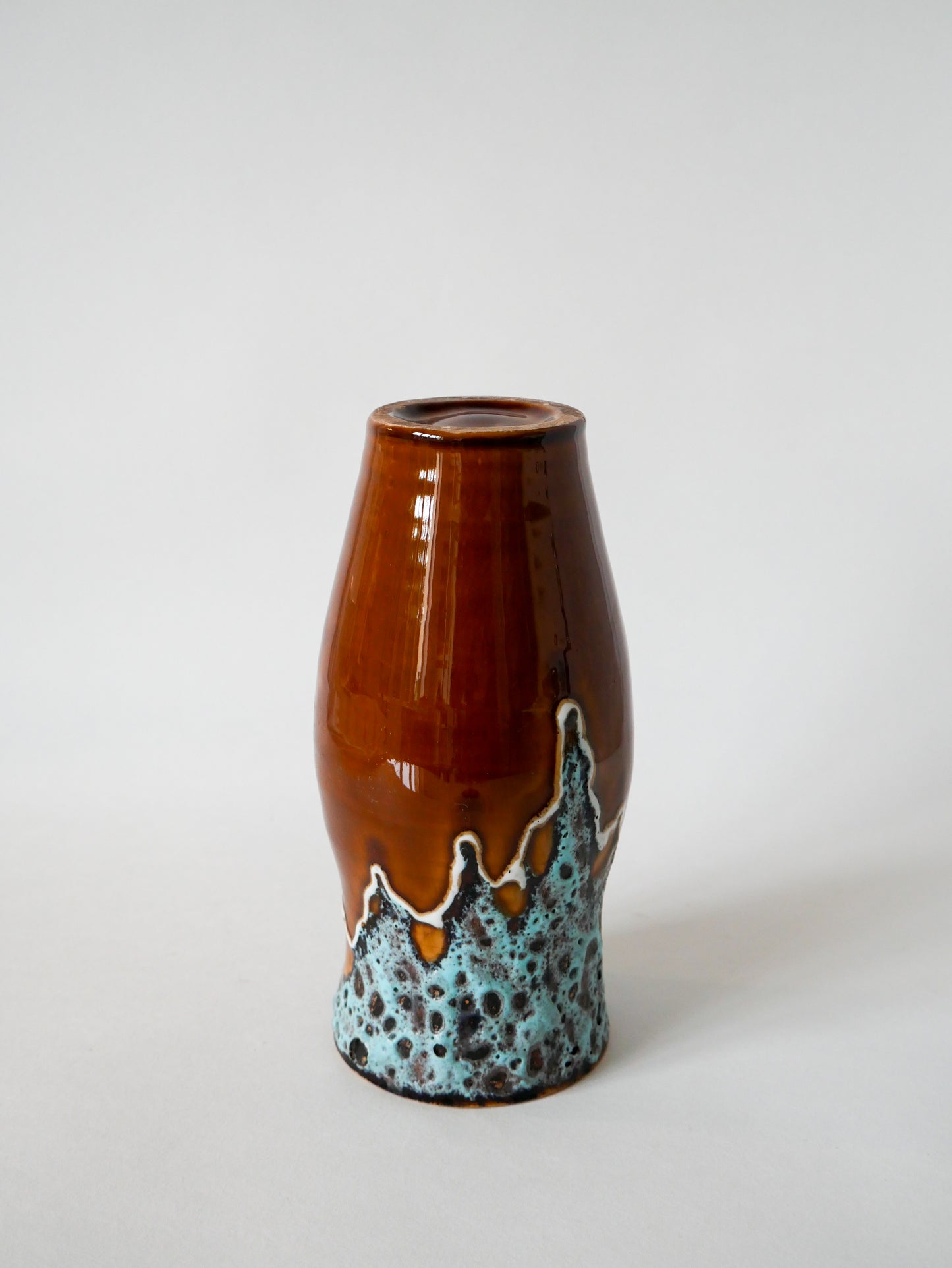 Vase en céramique et Fat Lava marron et bleu Germany 1970