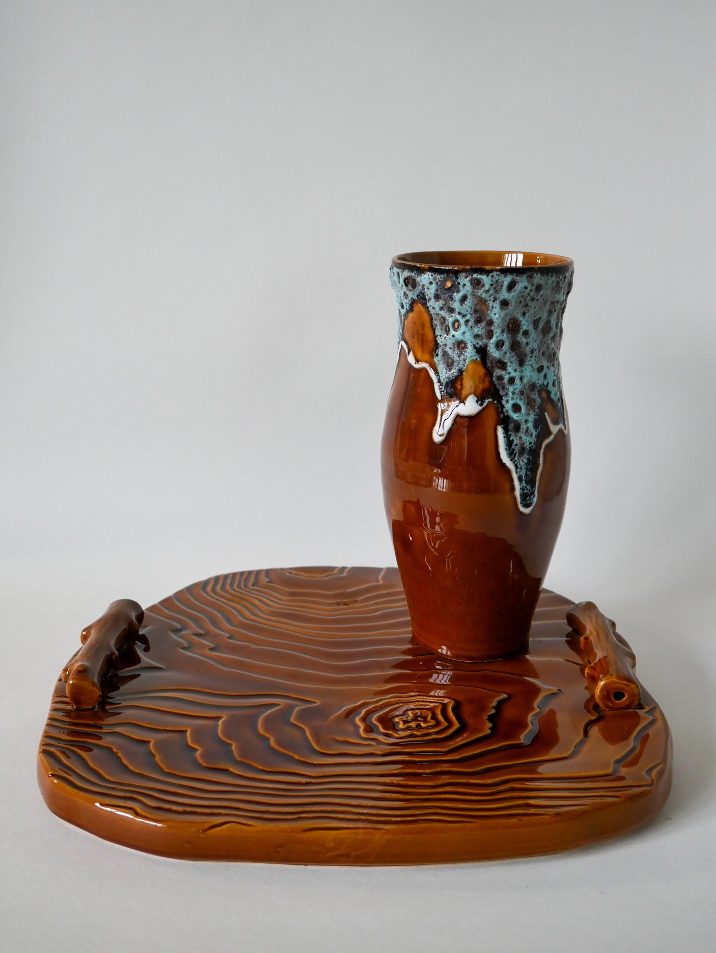 Vase en céramique et Fat Lava marron et bleu Germany 1970