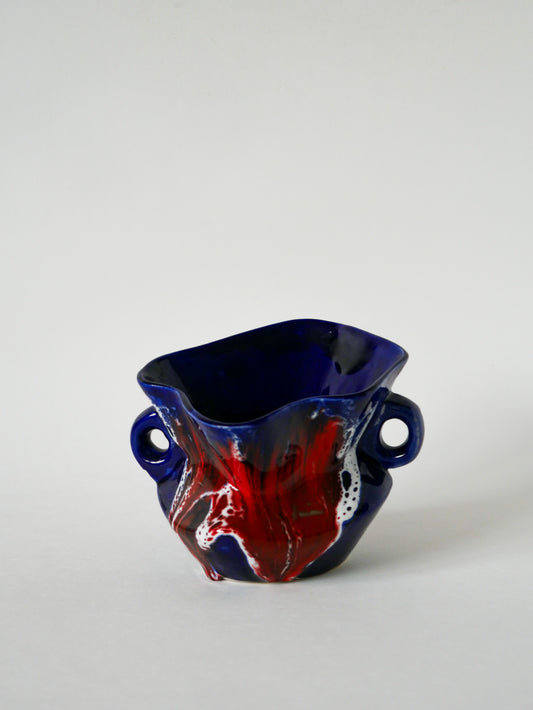 Vase en céramique / Fat Lava rouge, bleu et blanc, 1970