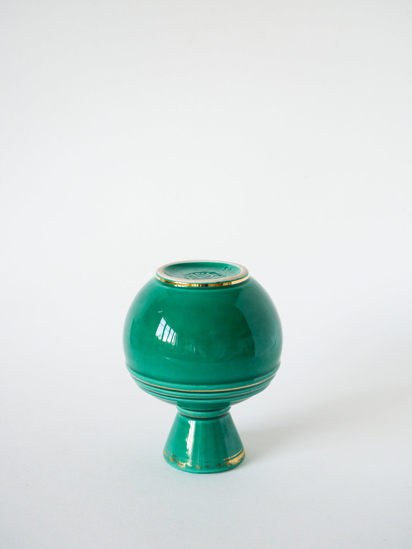 Vase en barbotine / céramique, Vert et Doré, 1960