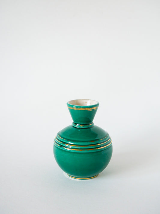 Vase en barbotine / céramique, Vert et Doré, 1960