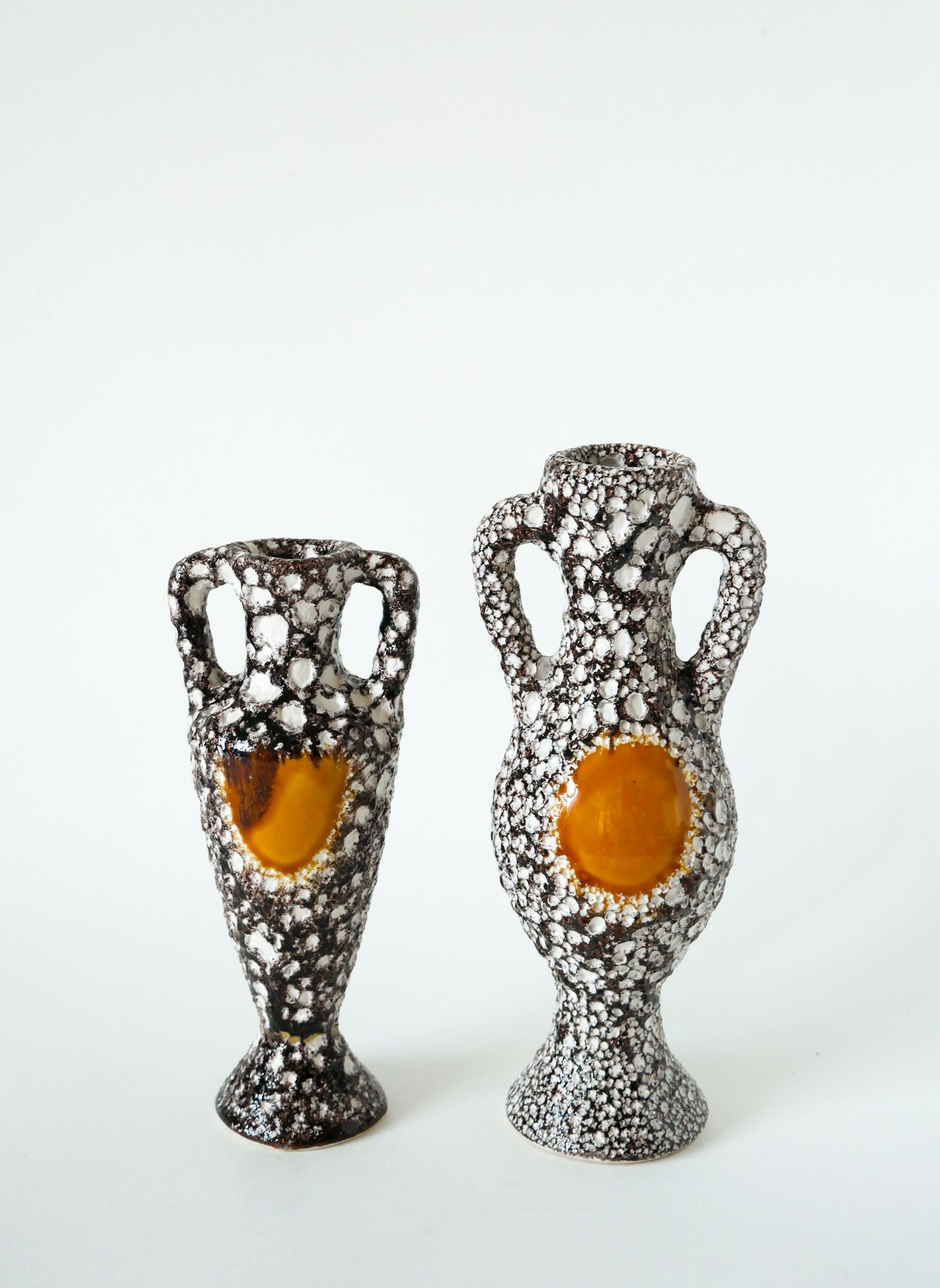 Paire de vases en Fat Lava, Marron et Jaune, 1970