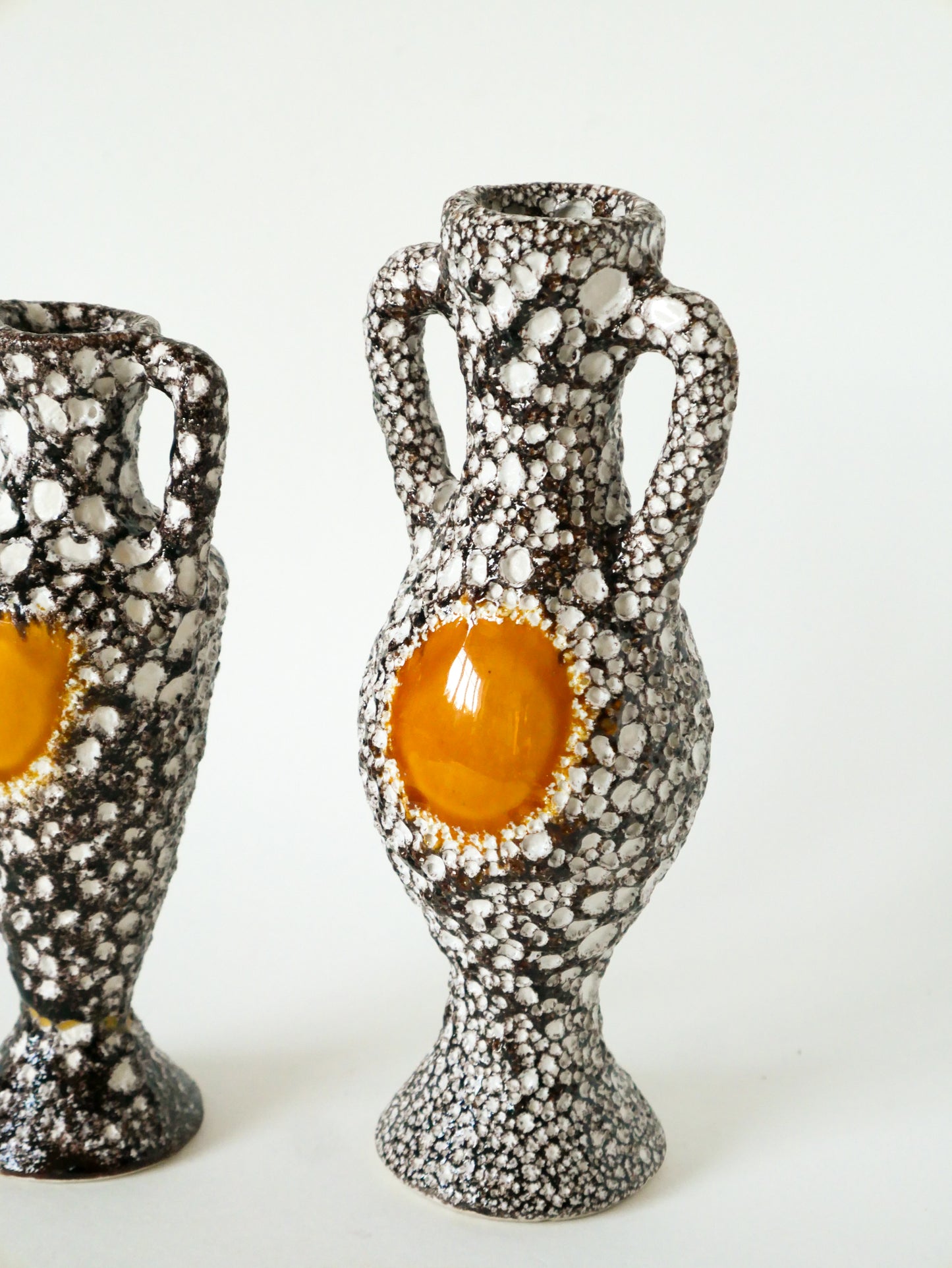 Paire de vases en Fat Lava, Marron et Jaune, 1970