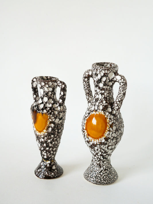 Paire de vases en Fat Lava, Marron et Jaune, 1970