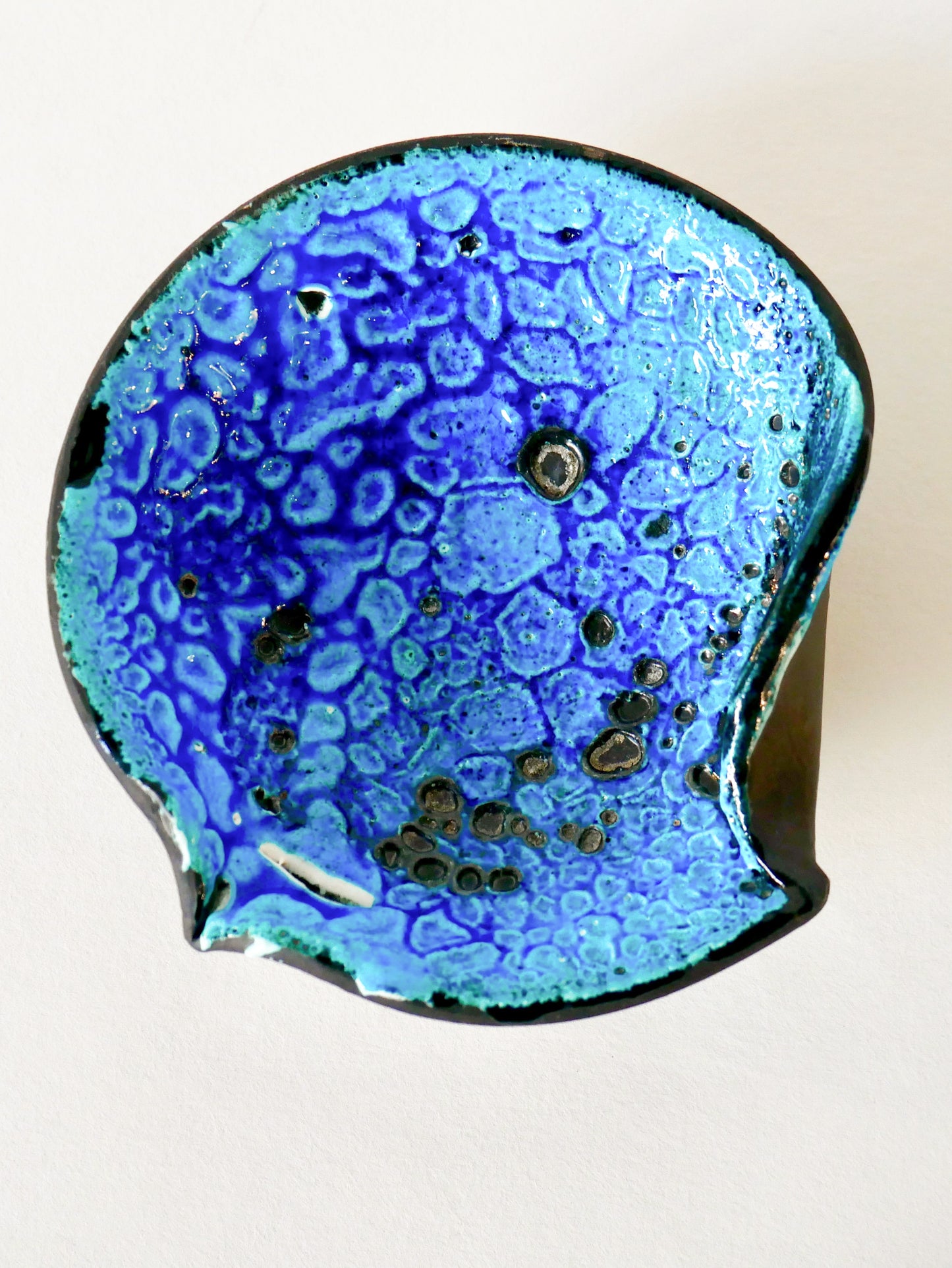 Cendrier en céramique rond Fat Lava bleu, 1970