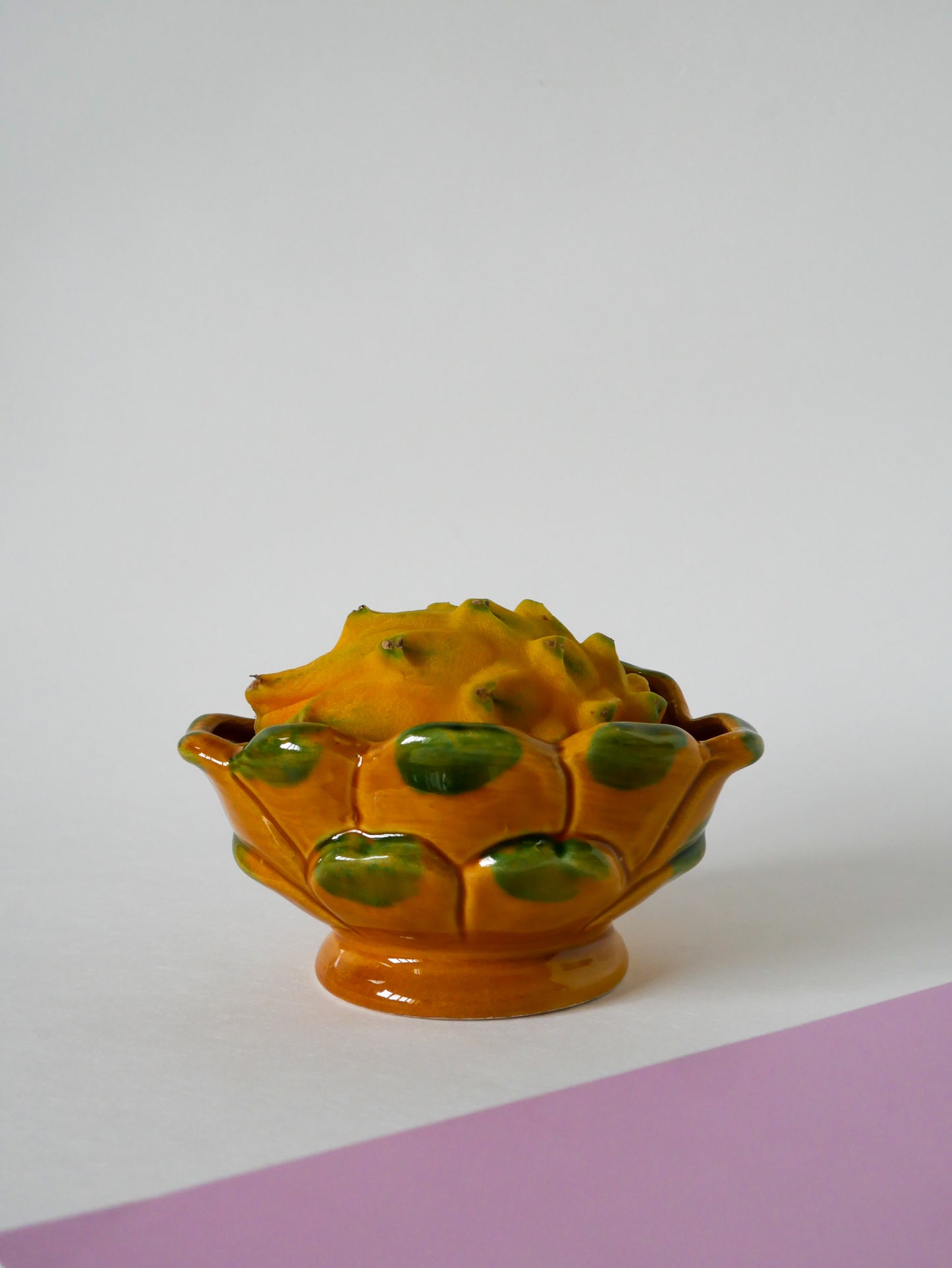 Vide-poche en barbotine "Pitaya" jaune et vert, 1970