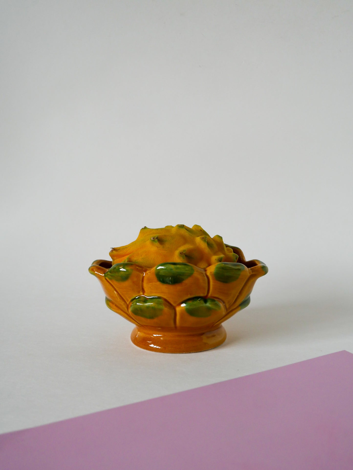 Vide-poche en barbotine "Pitaya" jaune et vert, 1970