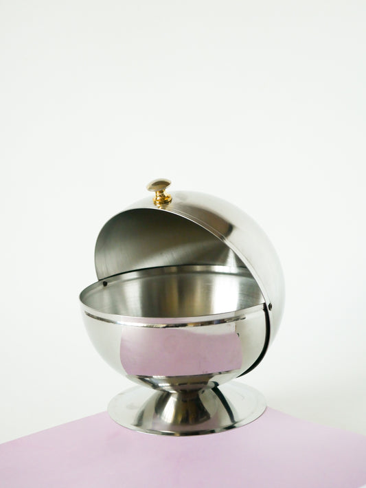 Sucrier en inox avec bouton doré, Design, 1970