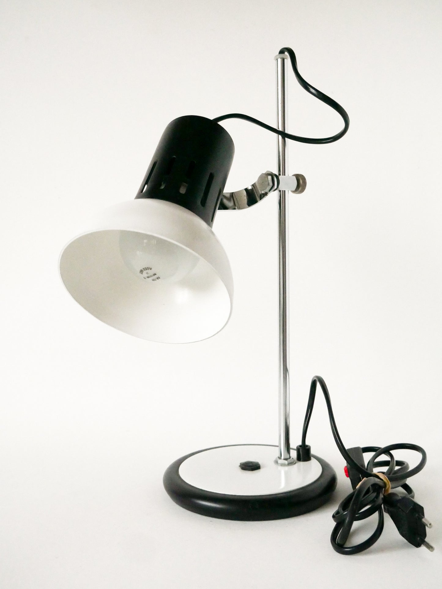 Lampe de bureau articulée en métal laqué blanc, pivotante, Design, 1970