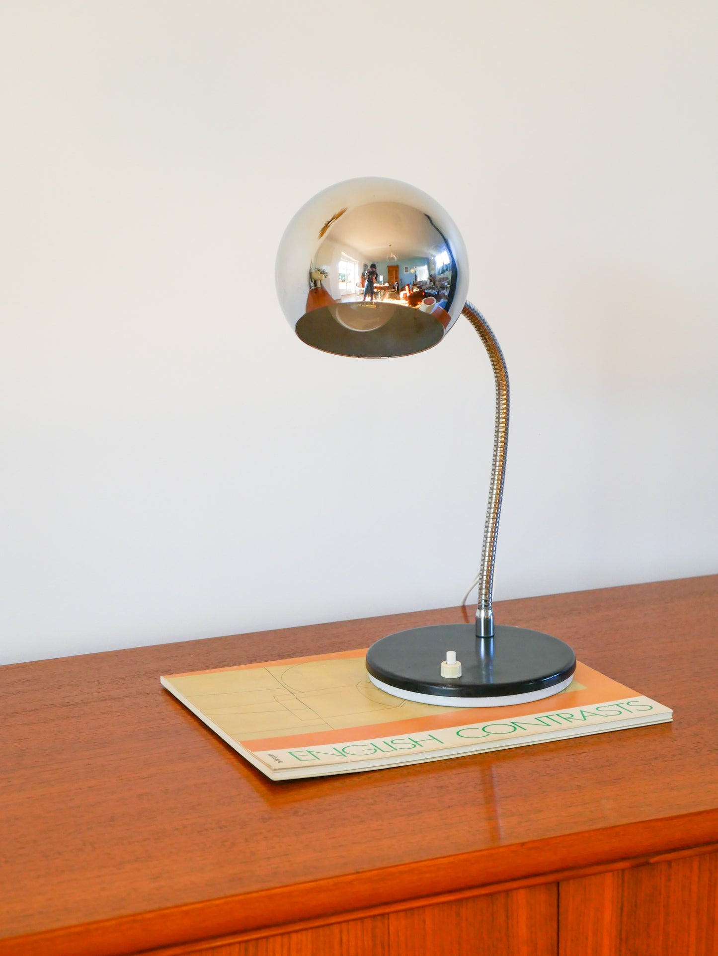 Lampe de bureau Eyeball en métal chromé, Design, 1970