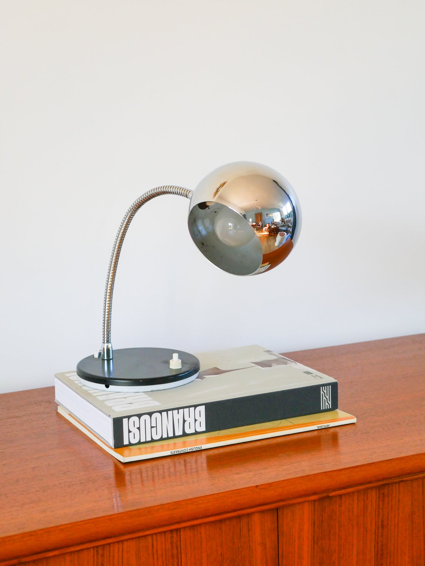 Lampe de bureau Eyeball en métal chromé, Design, 1970