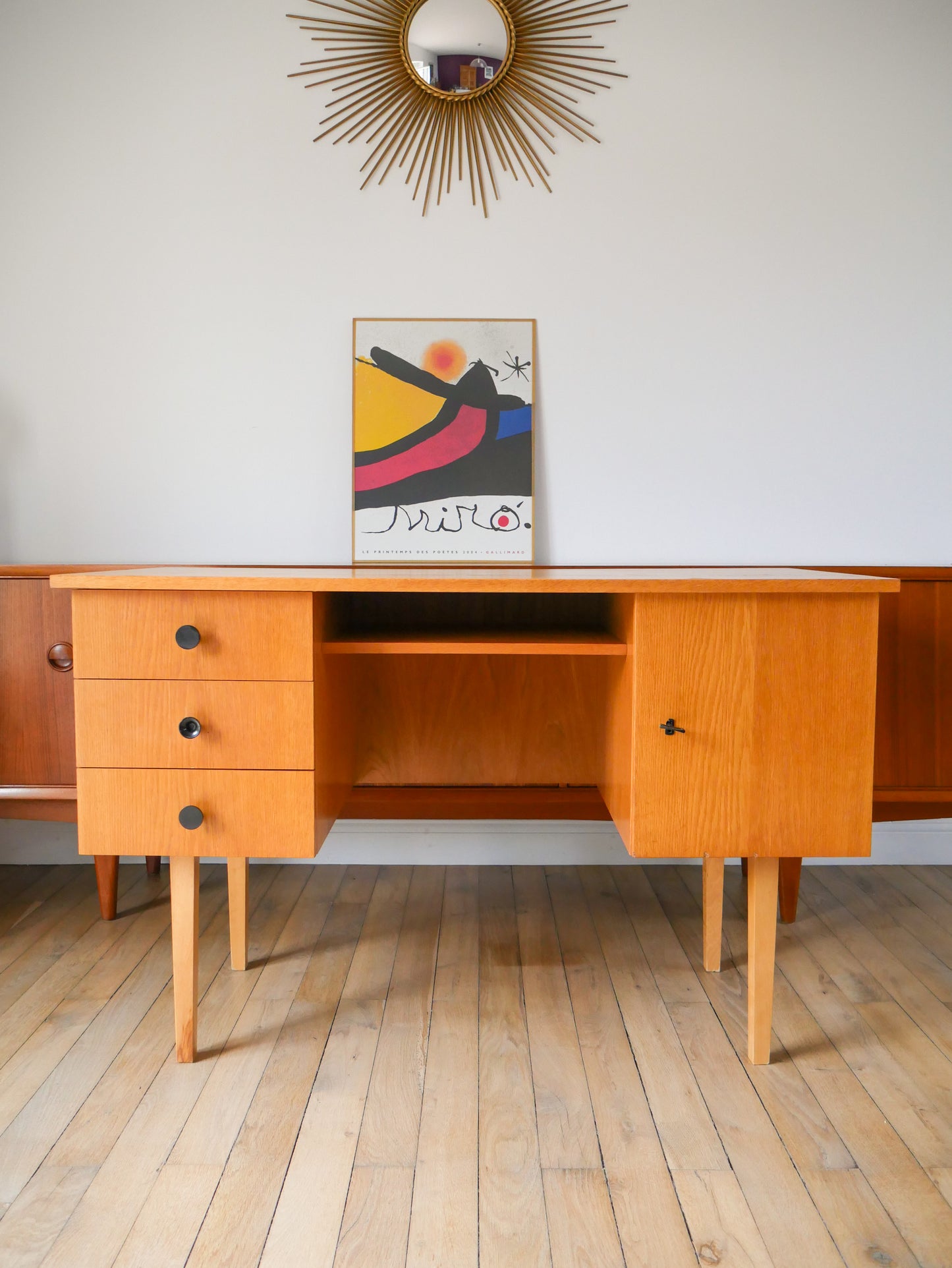 Bureau en placage chêne clair Scandinave Mid-Century, Design, 1950