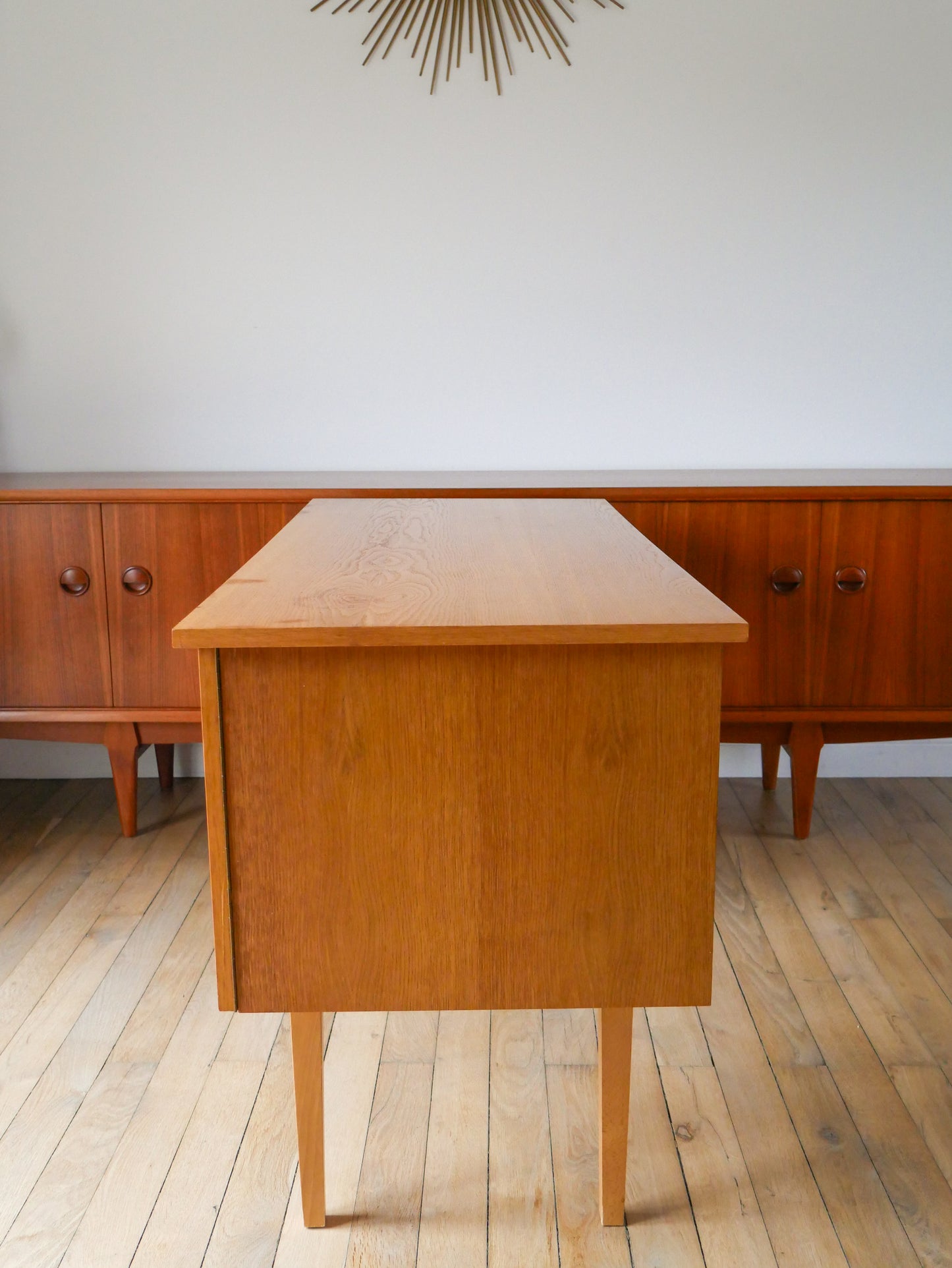 Bureau en placage chêne clair Scandinave Mid-Century, Design, 1950