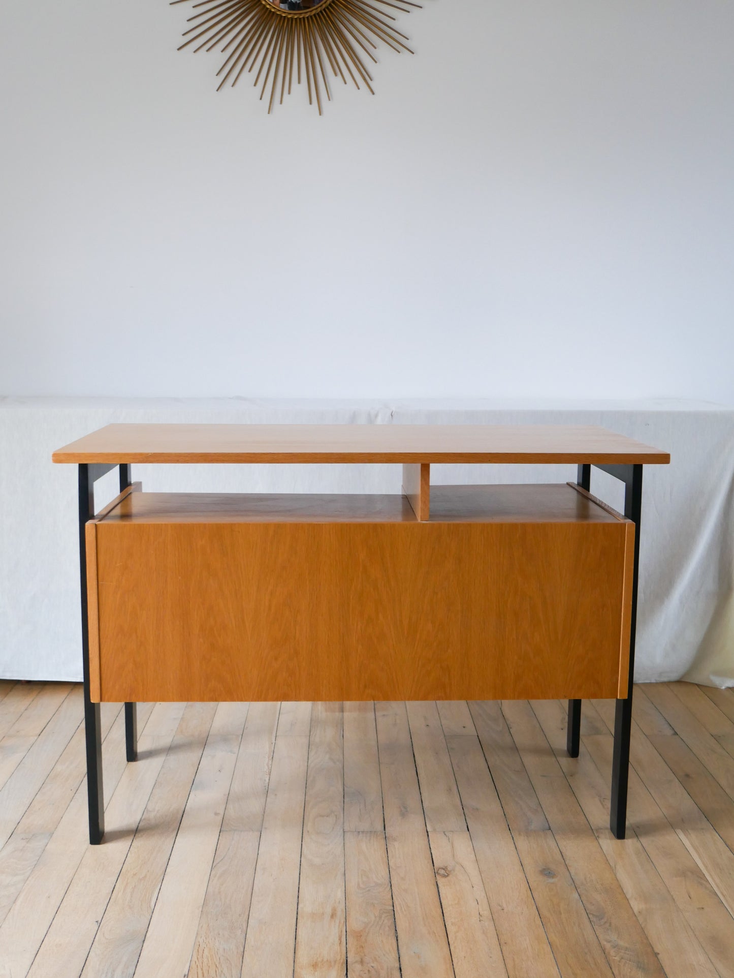 Bureau scandinave en placage chêne blond et métal, Design Moderniste, 1960