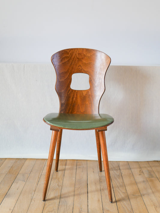 Chaise baumann en bois et skaï modèle gentiane 1950