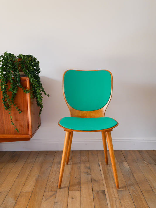 Chaise en bois Blond et skaï Vert, designer Max Bill pour Baumann, modèle N°800 G, Design, 1950