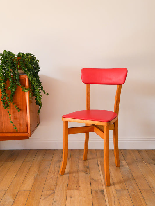 Chaise en bois Blond et skaï Rouge, 1950