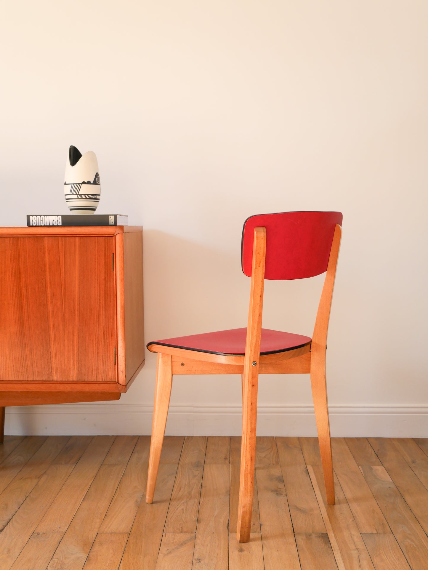 Chaise en bois de hêtre et assise Rouge, 1960