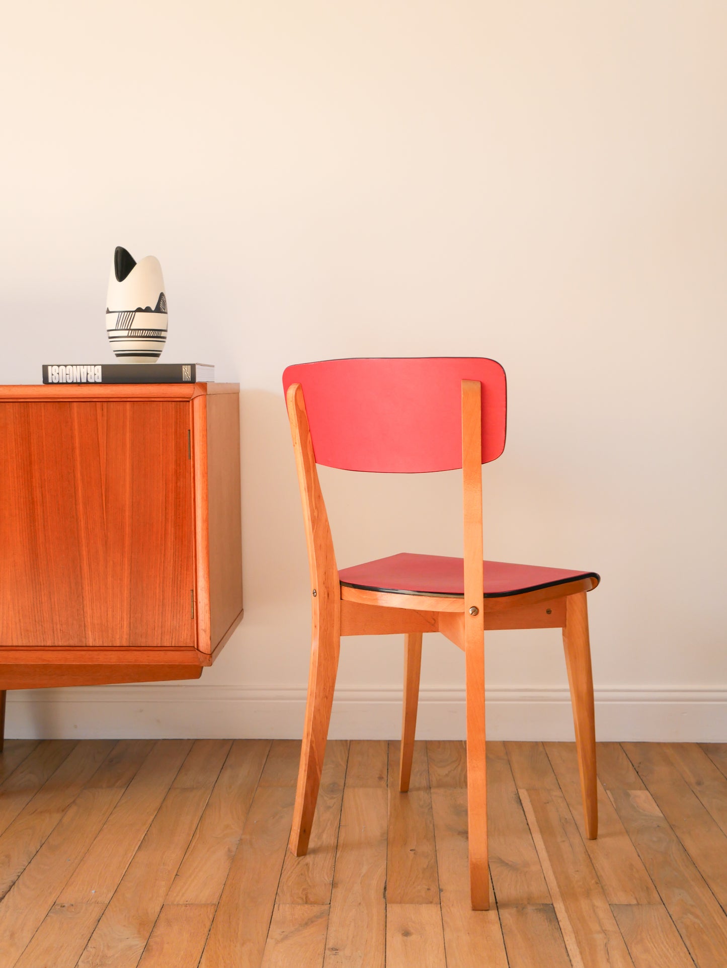 Chaise en bois de hêtre et assise Rouge, 1960