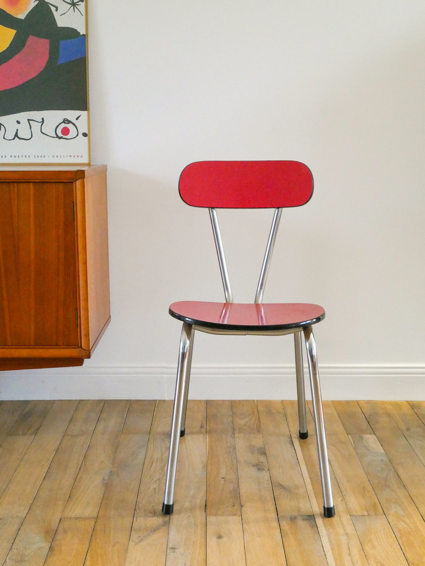 Ensemble de 4 chaises en formica et chrome, Rouges à motifs, 1970