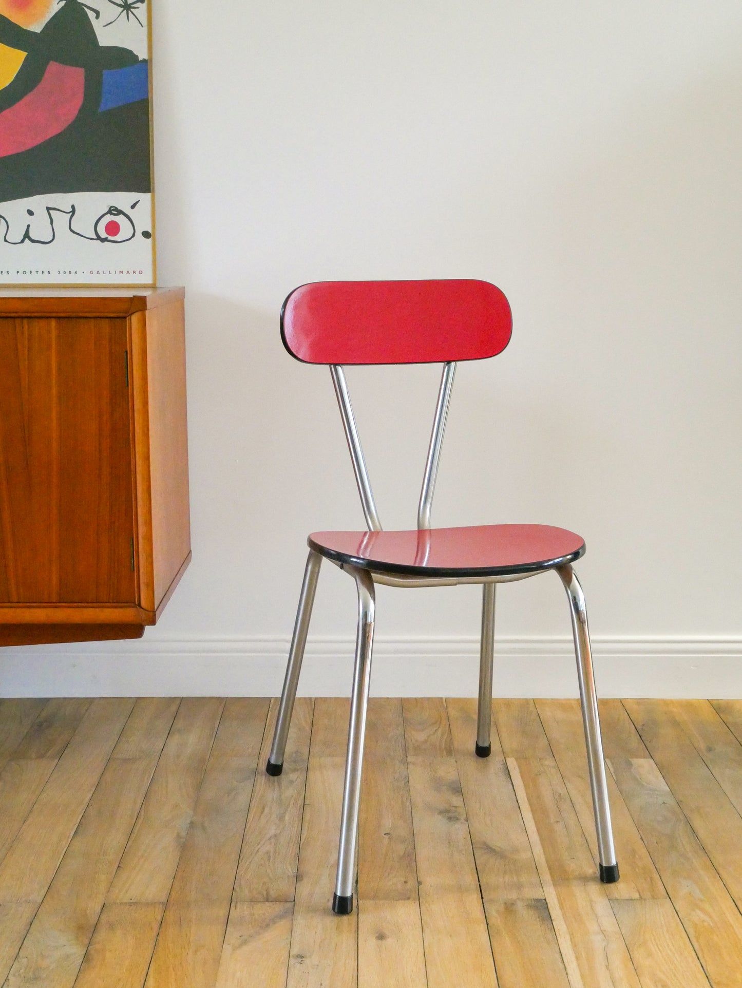 Ensemble de 4 chaises en formica et chrome, Rouges à motifs, 1970