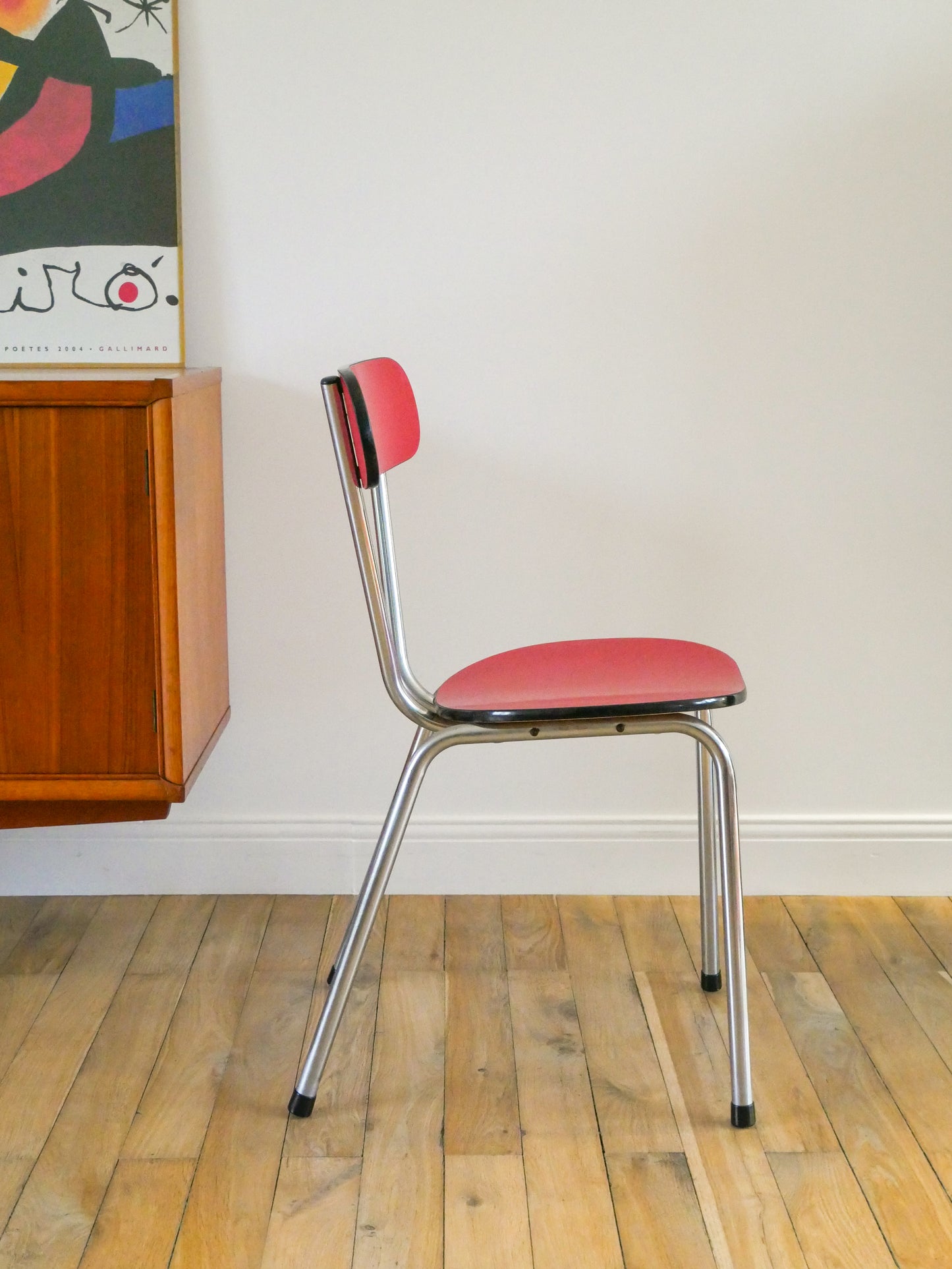 Ensemble de 4 chaises en formica et chrome, Rouges à motifs, 1970