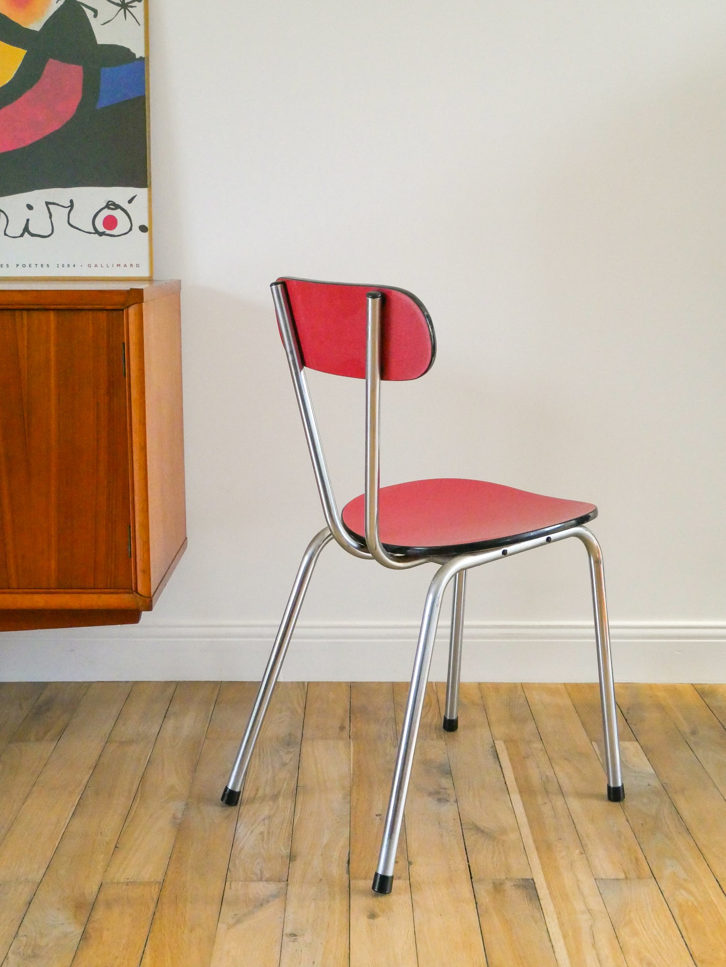 Ensemble de 4 chaises en formica et chrome, Rouges à motifs, 1970