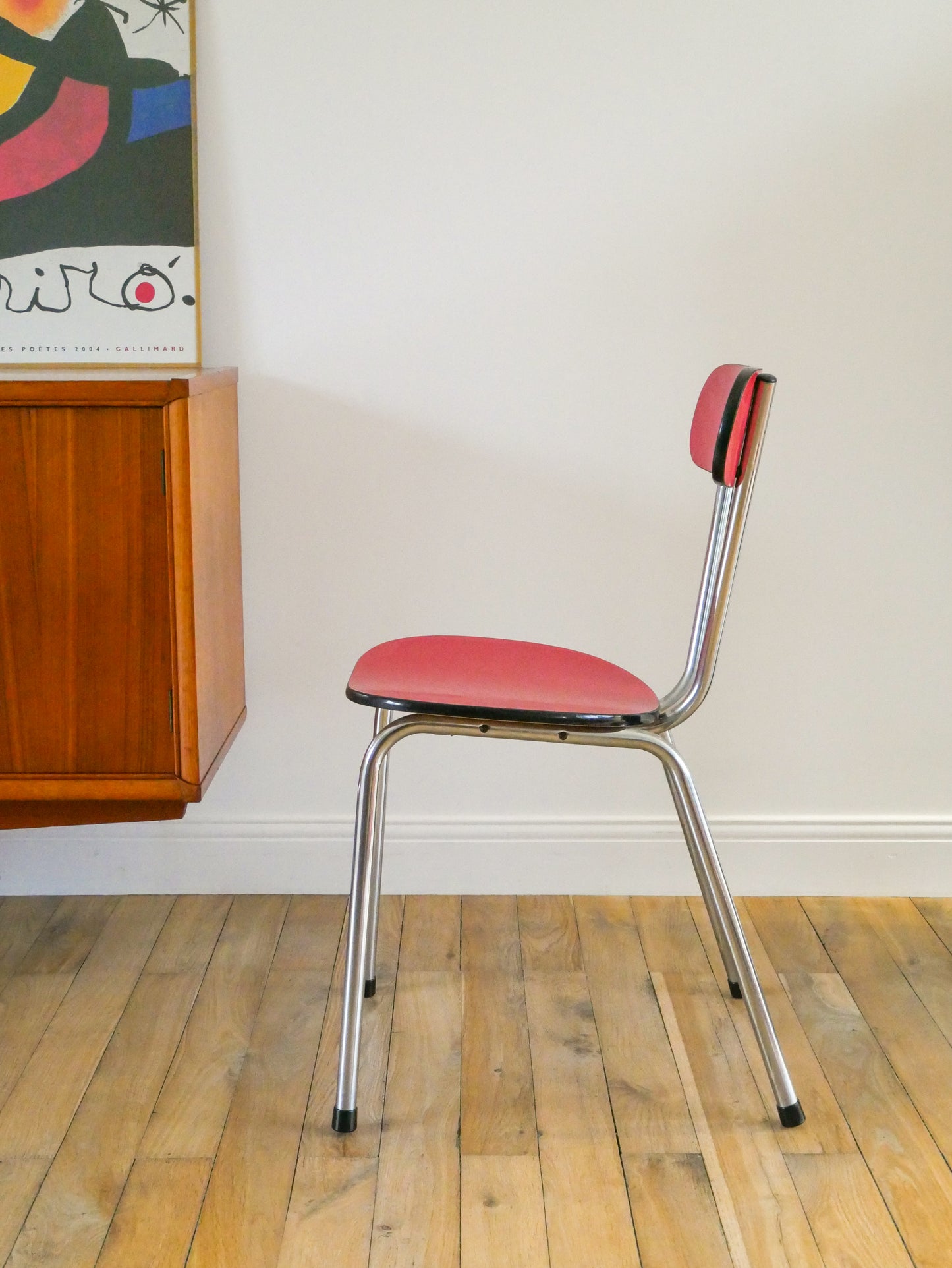 Ensemble de 4 chaises en formica et chrome, Rouges à motifs, 1970