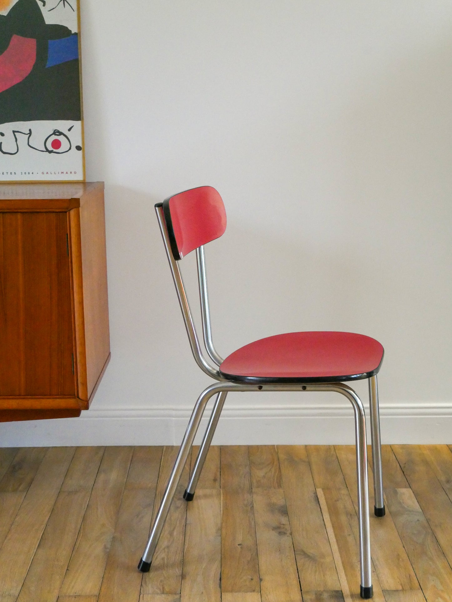 Ensemble de 4 chaises en formica et chrome, Rouges à motifs, 1970