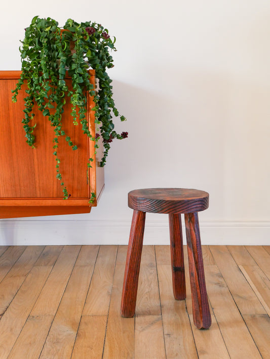 Tabouret tripode en bois, Brutaliste, 1950