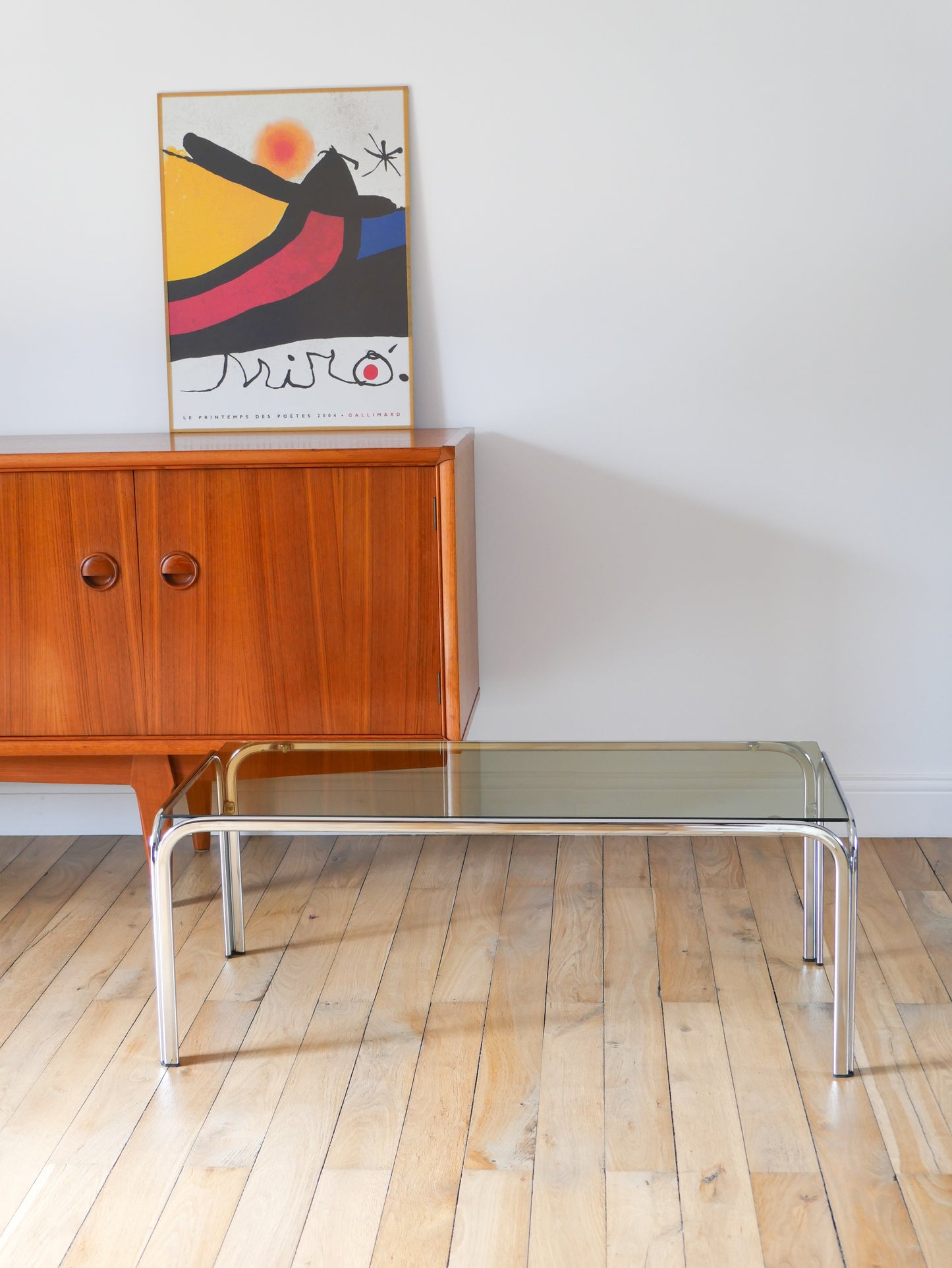 Table basse en chrome et verre fumé Design, 1970 - 90 X 42 X 34.5 cm