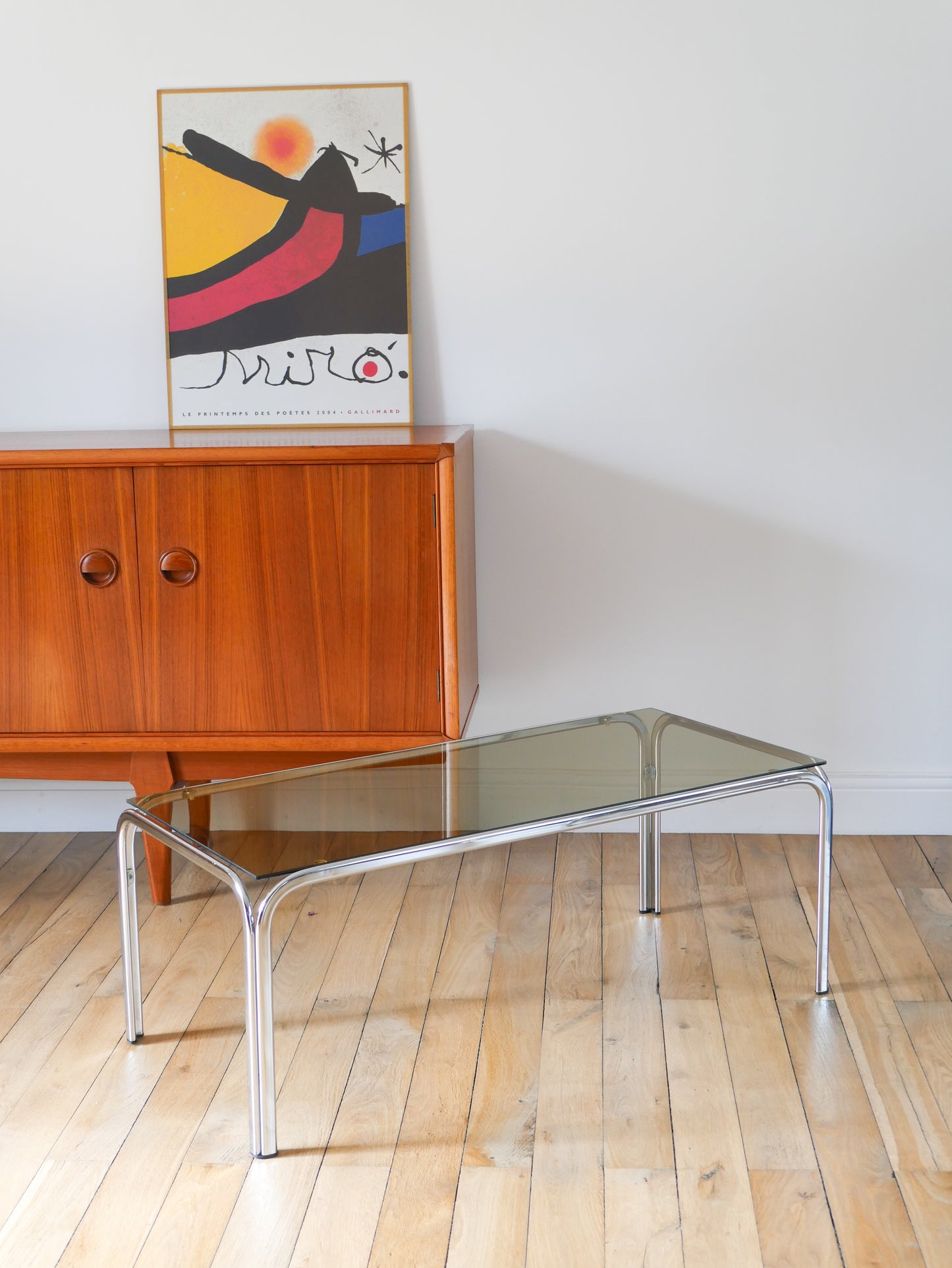 Table basse en chrome et verre fumé Design, 1970 - 90 X 42 X 34.5 cm