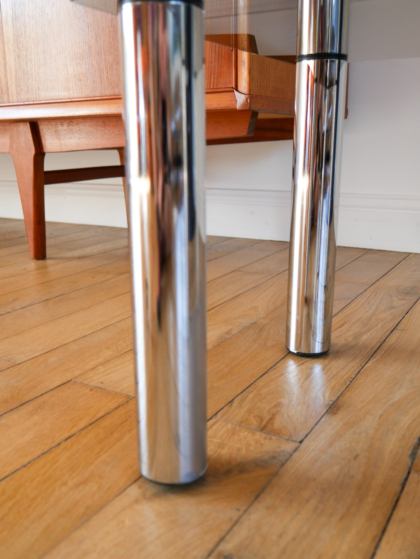 Sellette en chrome et verre fumé, double étages, Design, 1970