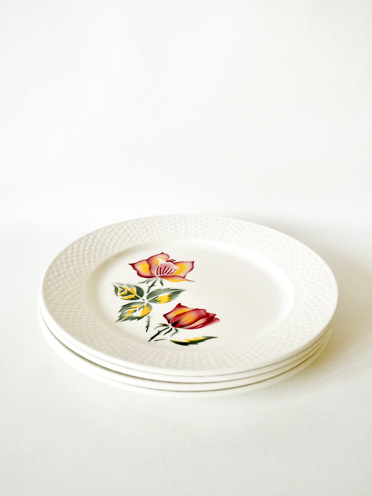 Lot de 4 assiettes plates Digoin Sarreguemines modèle Roseline peintes à la main années 40-50