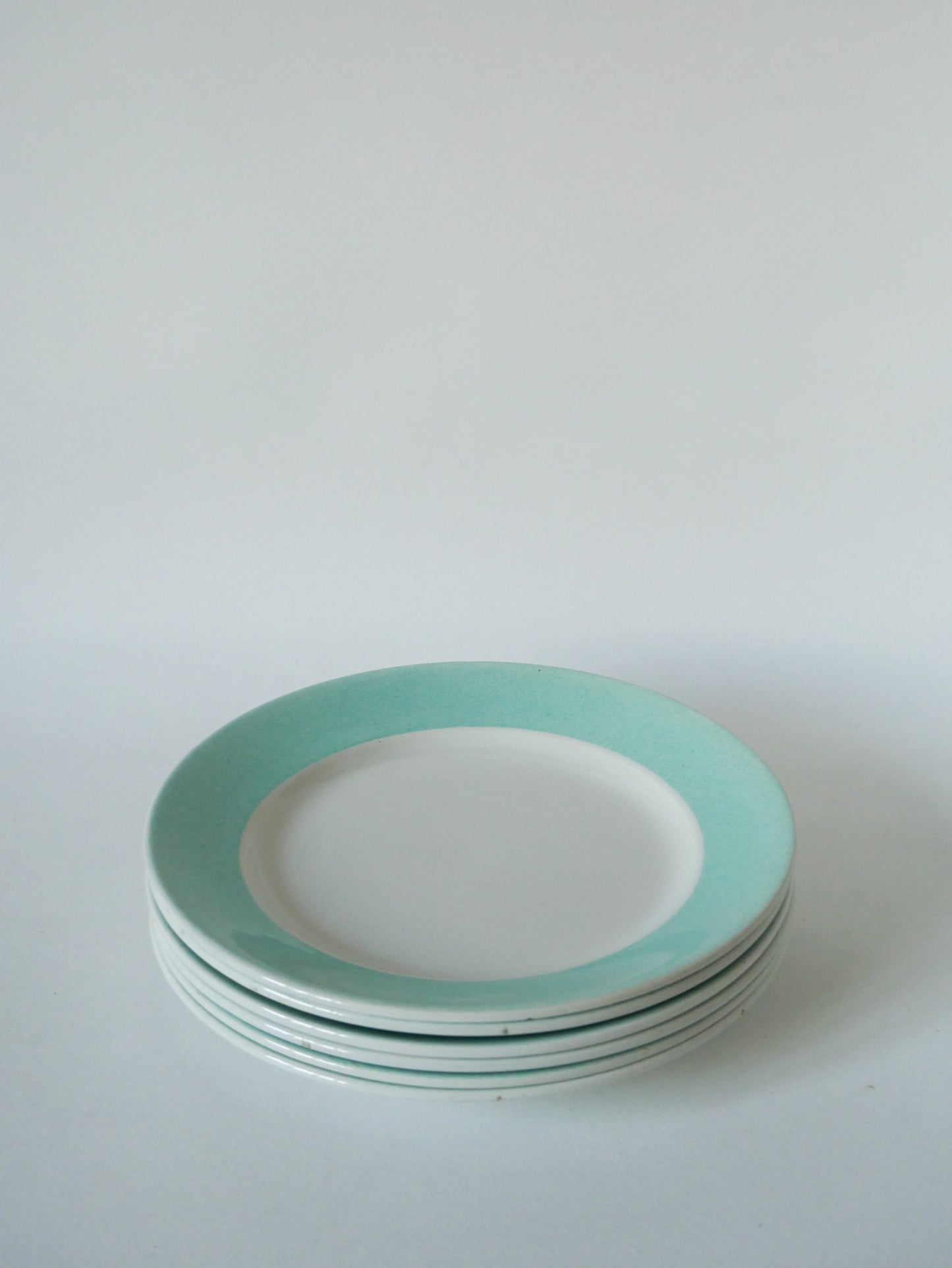 Lot de 6 assiettes plates Badonviller bord coloré menthe moucheté 1950