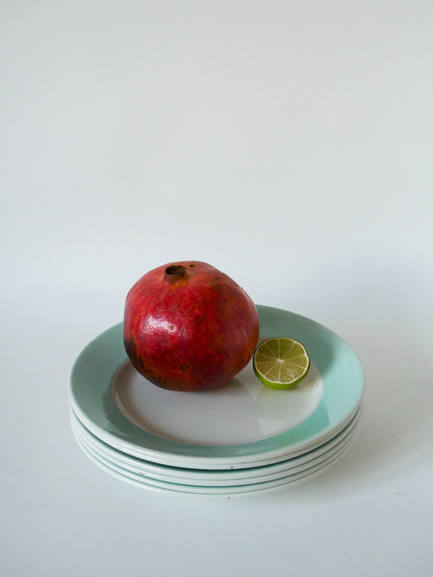 Lot de 6 assiettes plates Badonviller bord coloré menthe moucheté 1950