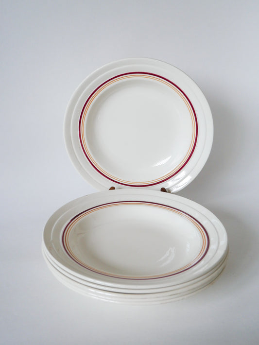 Lot de 6 assiettes creuses Digoin Sarreguemines liserés rouge et jaunes 1960