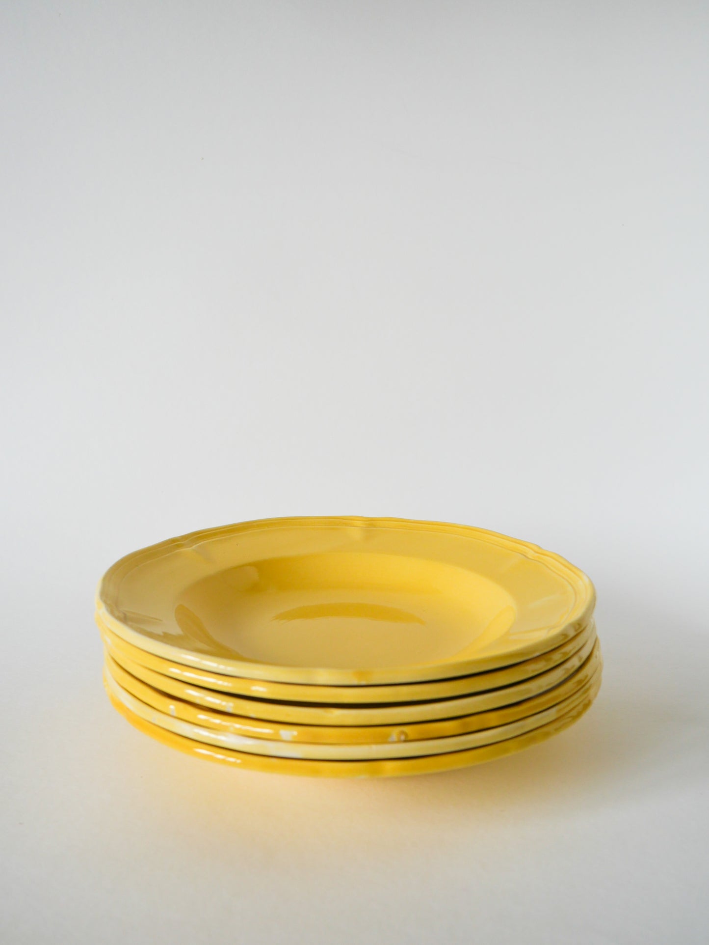 Lot de 6 assiettes creuses Badonviller jaune citron, 1960