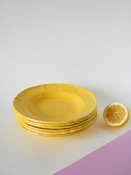 Lot de 6 assiettes creuses Badonviller jaune citron, 1960