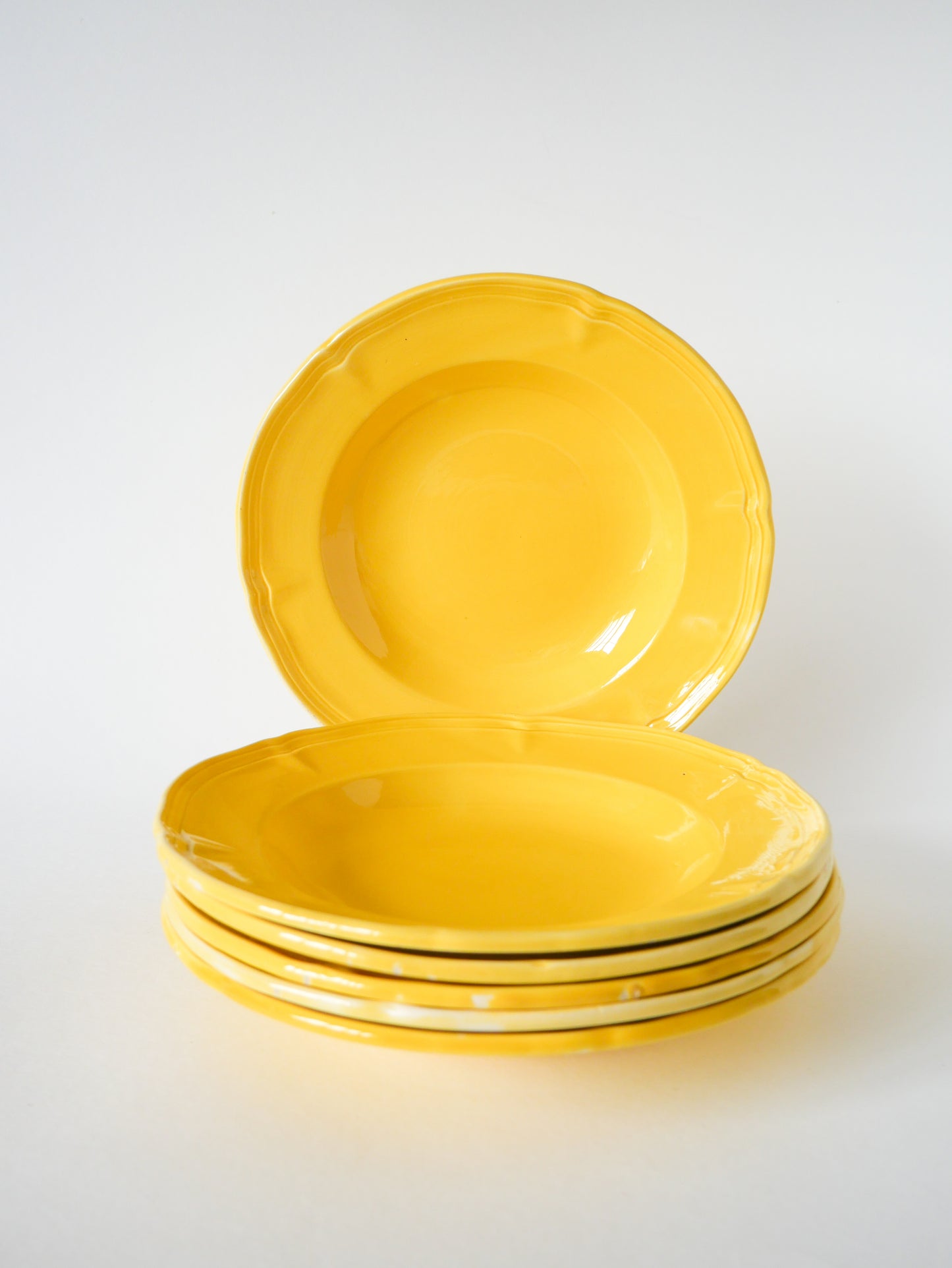 Lot de 6 assiettes creuses Badonviller jaune citron, 1960